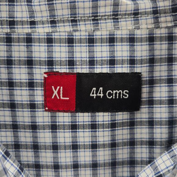 White Blue Checker Plaid Button Down Long Sleeve Mens Shirt XL Extra Large - Picture 5 of 5